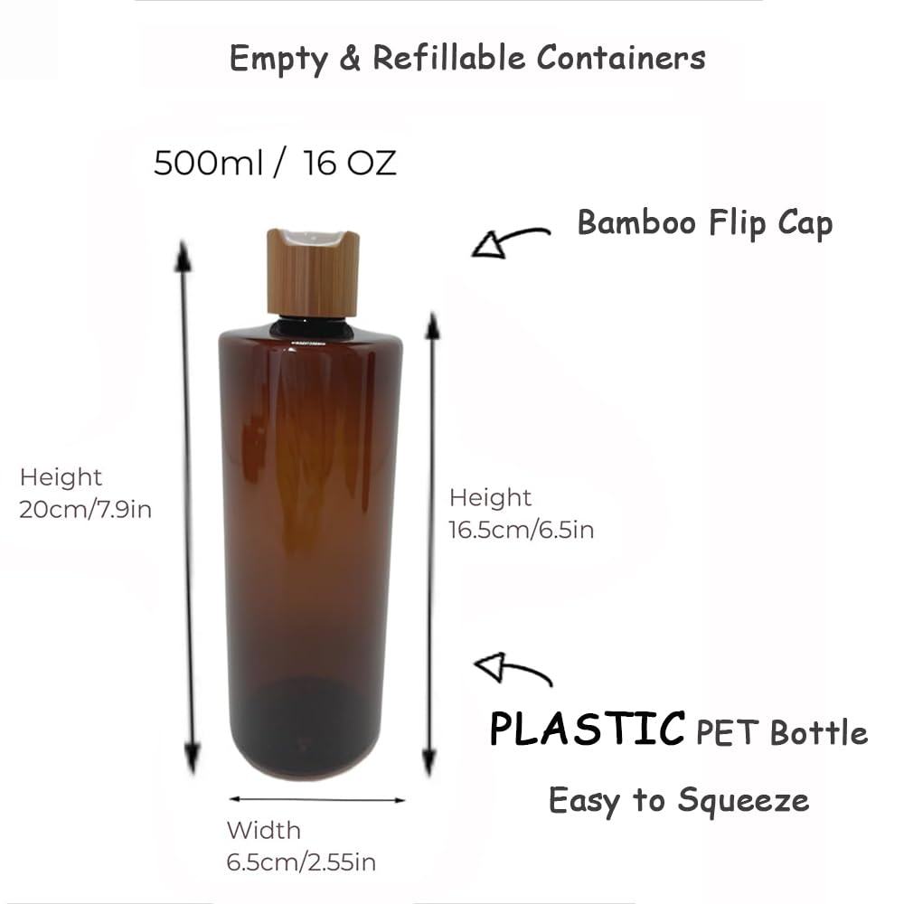Beeco Gif2U Empty Cosmetic Bottles 16Oz/500Ml With Bamboo Disc Top Flip Cap For Shampoo Lotion Liquid Soap,Cream,Refilable Squee