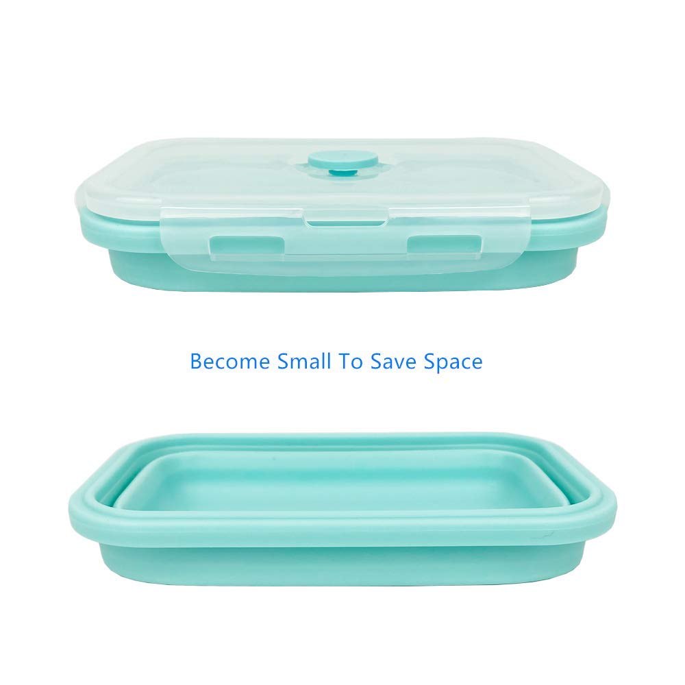 CARTINTS Silicone Collapsible Food Storage Containers-Prep/Storage Bowls with Lids - Set of 3 Square Silicone Lunch Containers - Microwave  Dishwasher and Freezer Safe (blue)