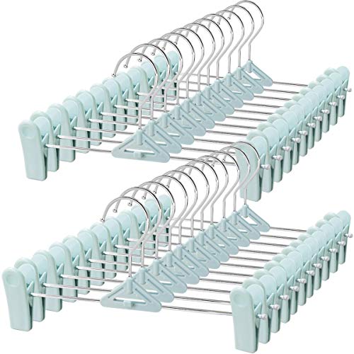 Pants Hangers With Clips - 30 Pack Stackable Skirt Hangers Plastic Clip Hangers Pant Hangers For Skirts With Clips Space Saving