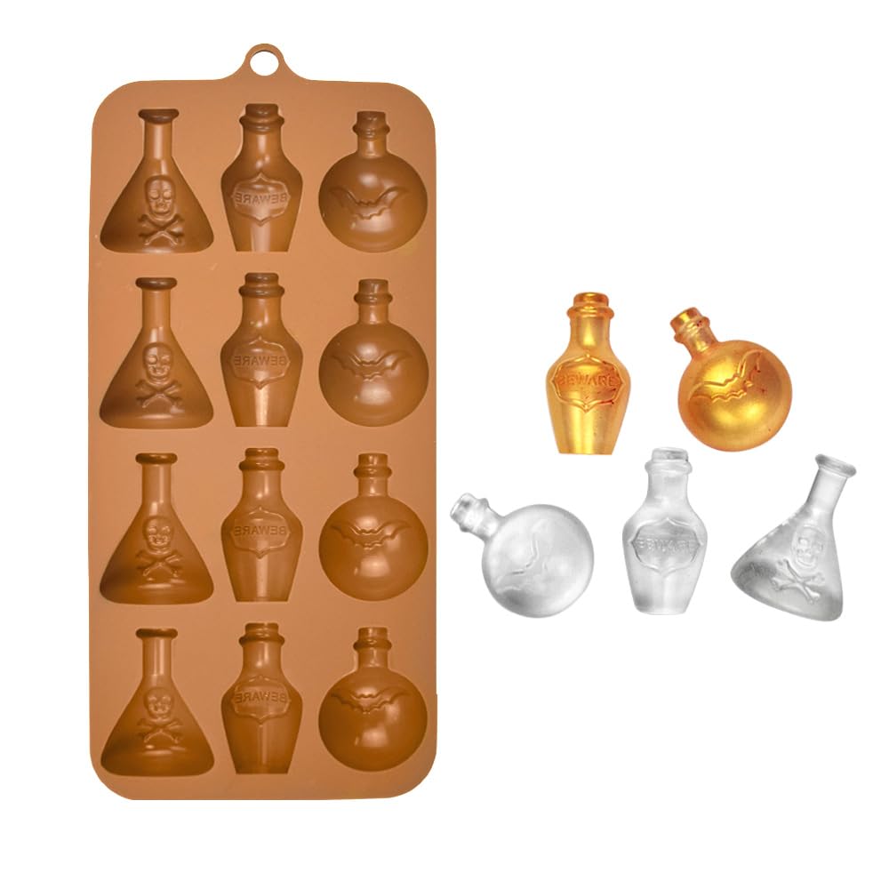 Halloween Chocolate Molds 3Pcs Silicone Candy Molds Halloween Apothecary Potion Bottle For Ice Cube Jelly Crayon Gummy Cupcake D