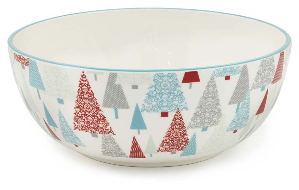 Boston International Holiday Ceramic Salad/Serving Bowl, 9.75-Inches, Fancy Forest