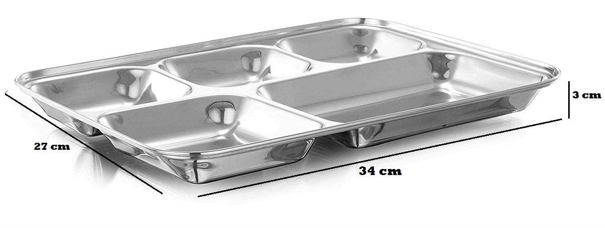 Royal Sapphire Mess Plate Dinner Plate 5 Compartment Stainless Steel Plates Stainless Steel Cafeteria Eating Mess Tray Cafeteria