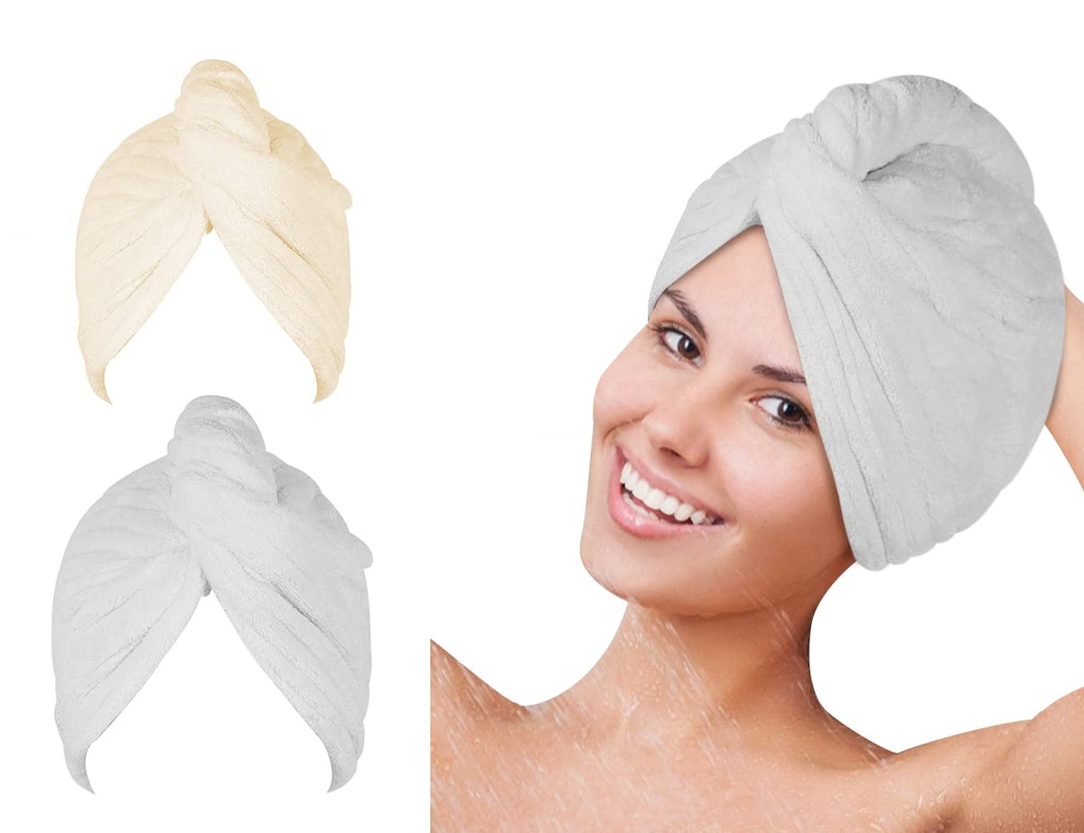 SYMGILA Microfiber Hair Towel Wrap, Hair Turbans for Wet Hair, Drying Hair Wrap Towels for Curly Hair Women Anti Frizz 2 Pack (G