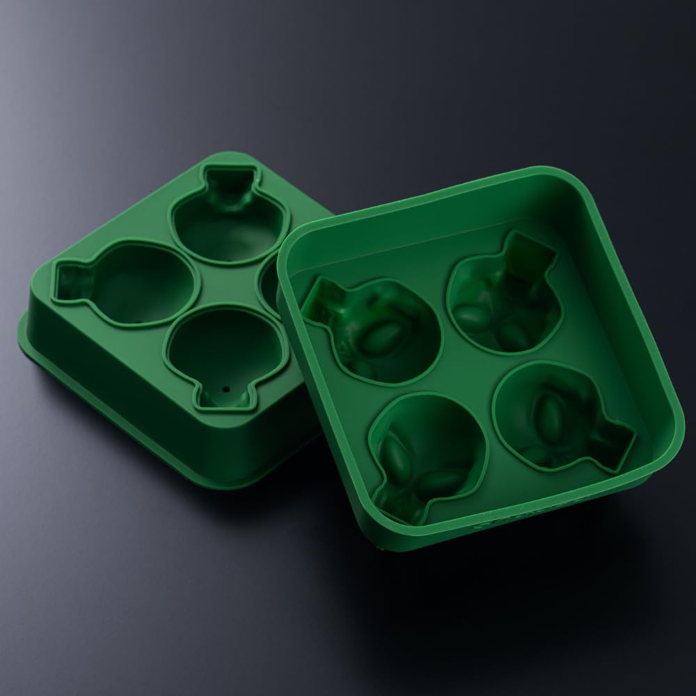 Shaped 2-Pack Bundle 3D Ancient Alien & Skull Ice Mold Trays, Super Flexible Silicone Ice Molds For Ice Cubes, Soaps, Chocolates