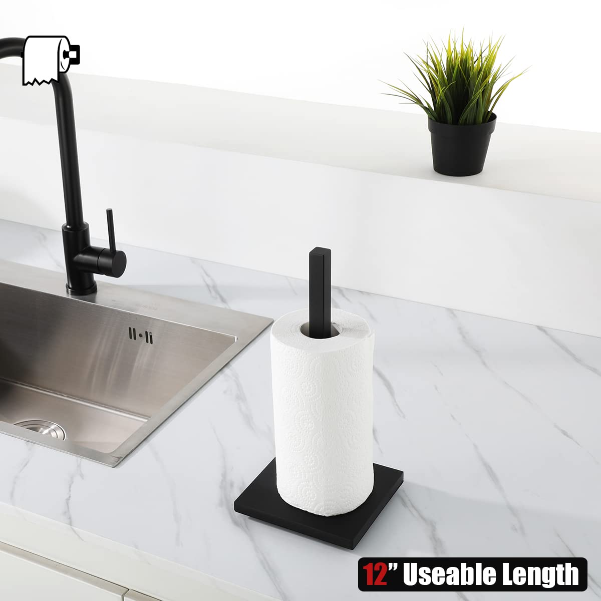 Jqk Paper Towel Holder Stand Black, 304 Stainless Steel Kitchen Free Standing Countertop Paper Towel Dispenser Fits Standard And