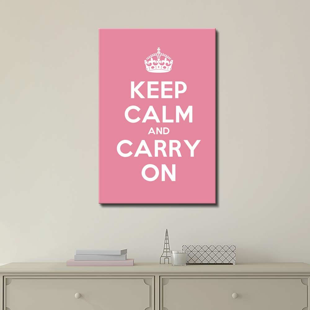 Canvas Wall Art Gallery Wrap Canvas Prints - Keep Calm And Carry On | Stretched Pink Canvas Home Art Ready To Hang - 32'' X 48''
