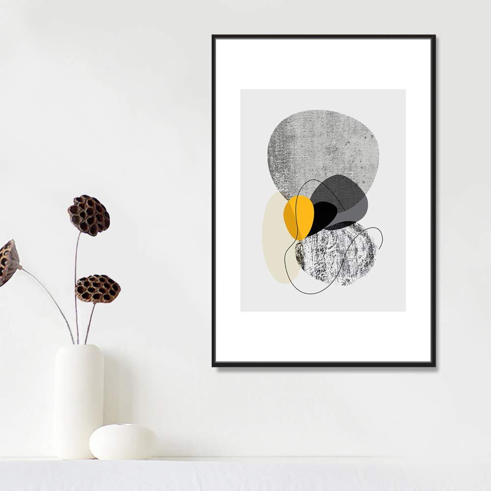 Idea4Wall Framed Canvas Print Wall Art Solid & Textured Yellow & Gray Circles Geometric Shapes Illustrations Modern Art Mid-Cent