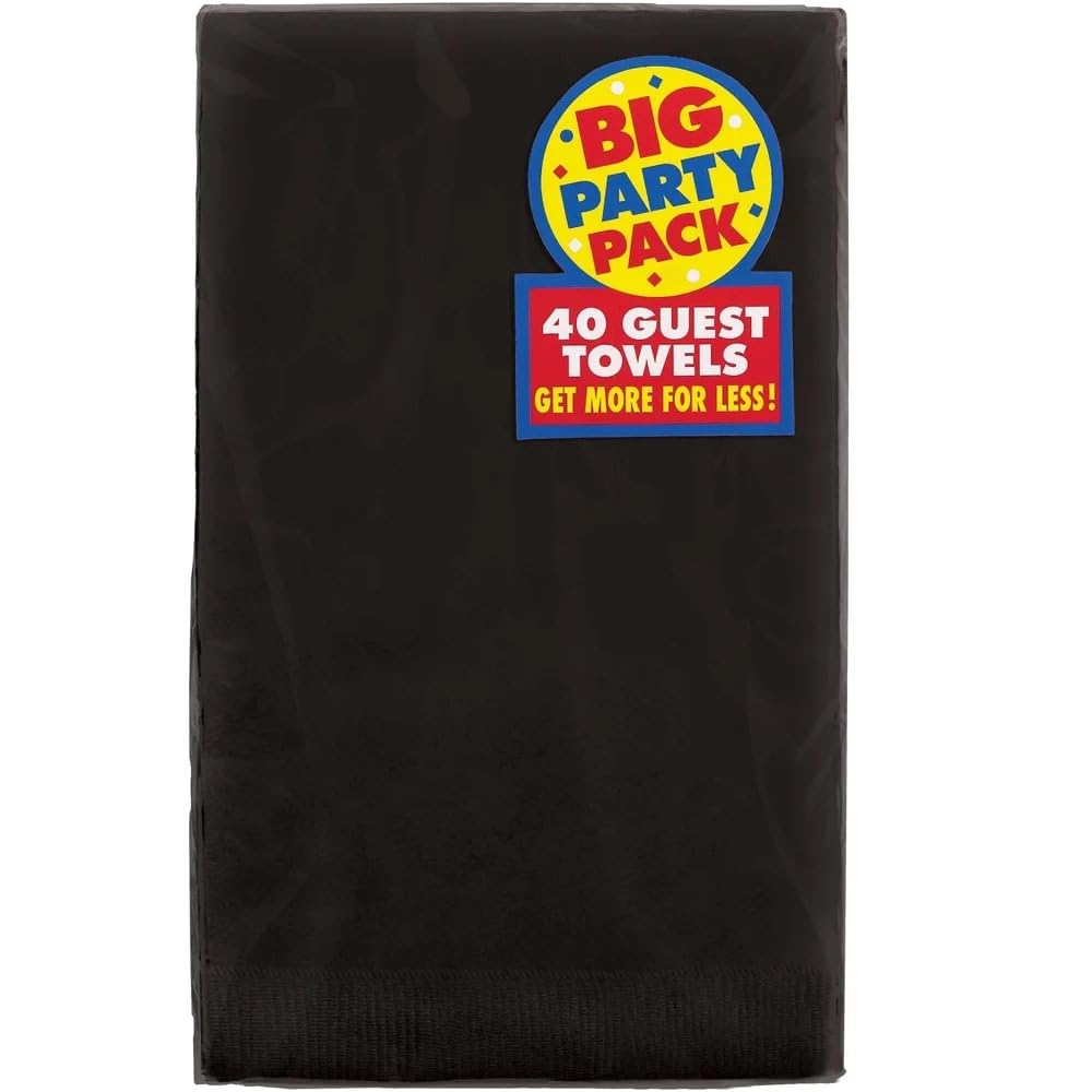 Amscan Jet Black 2-Ply Guest Towels - 8'' X 4'' (Pack Of 40) - Luxury Paper Hand Towels For Parties & Events