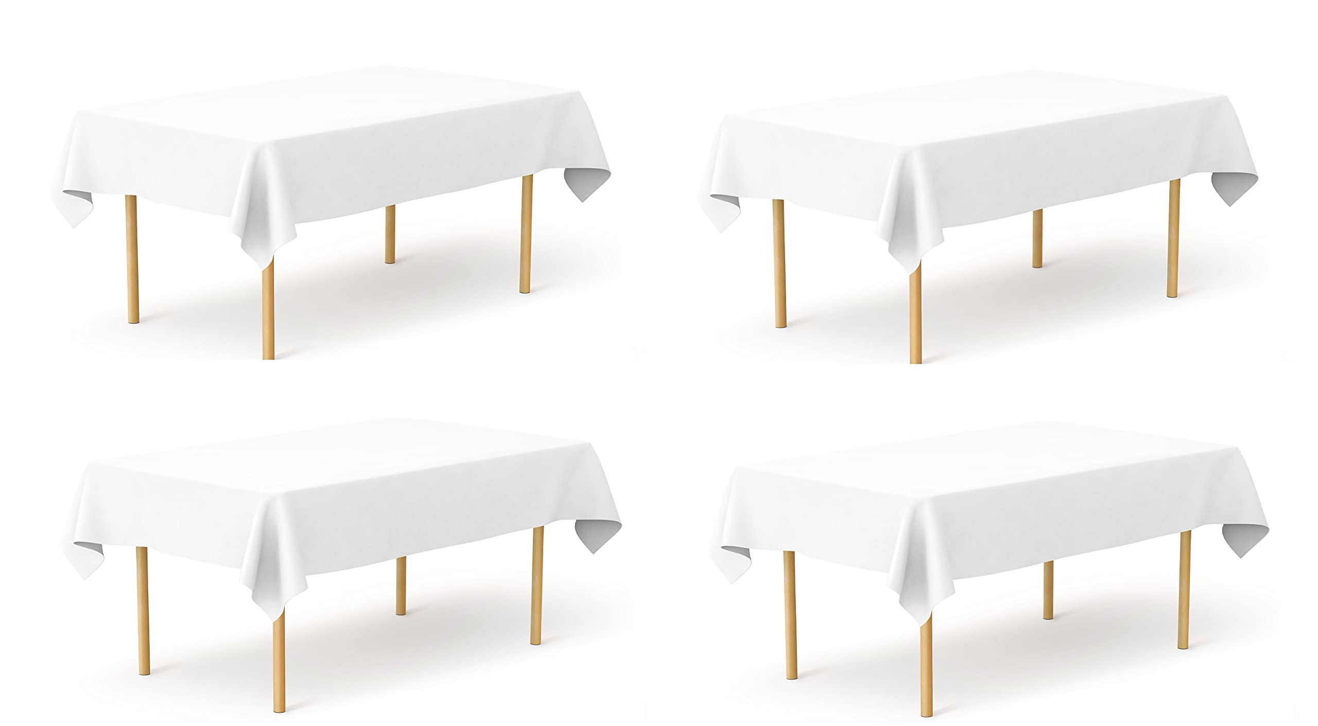 Pomp Pure White 60'' X126'' Poplin Polyester Tablecloth (4 Pack) | Wrinkle + Stain Resistant Easy Care Premium Fabric | Fits 8Ft