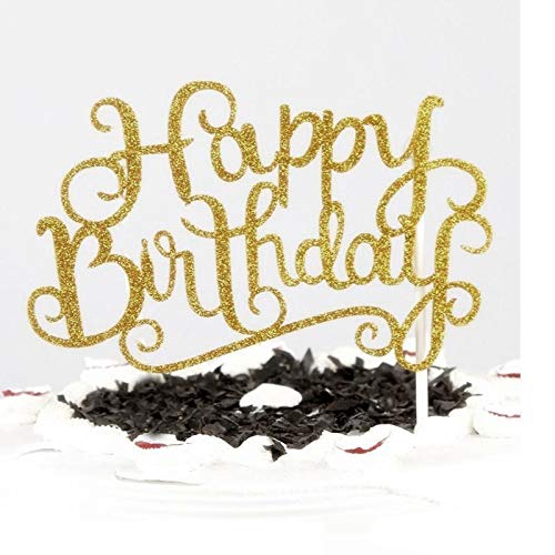 Flairs New York Happy Birthday Decorations Cake Toppers Party Props (Pack of 1 Cake Topper  Gold Glitter Happy Birthday)