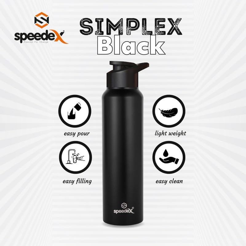 Peachberry Stainless Steel Fridge Water Bottle/Refrigerator Bottle/Thunder With Sipper Cap (Black, Pack Of 1)