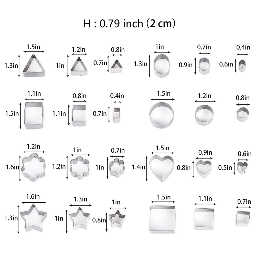 Mini Metal Cookie Cutters Set - 24 Pcs Clay Cutters/Mini Fruit Vegetable Cutters/Star Heart Round Flower Square Mini Cutters - C