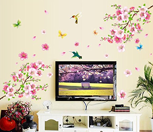 Indian Royals Large Elegant Flower Wall Stickers Graceful Peach Blossom bIndian Royalsds  Wall Stickers for Living Room, Flowe