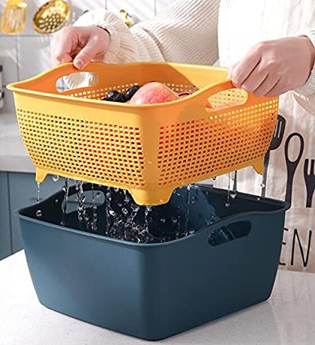 Jucoan 2 Pack 9 & 8 Quart Large Kitchen Strainer Colander Bowl Set, Double-Layer Plastic Fruits Vegetable Washing Basket, Drain