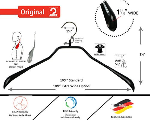 Mawa By Reston Lloyd Bodyform Series Non-Slip Space-Saving Clothes Hanger For Jackets, Suits & Coats, 16-1/2'', Style 42/L, 1-Ea