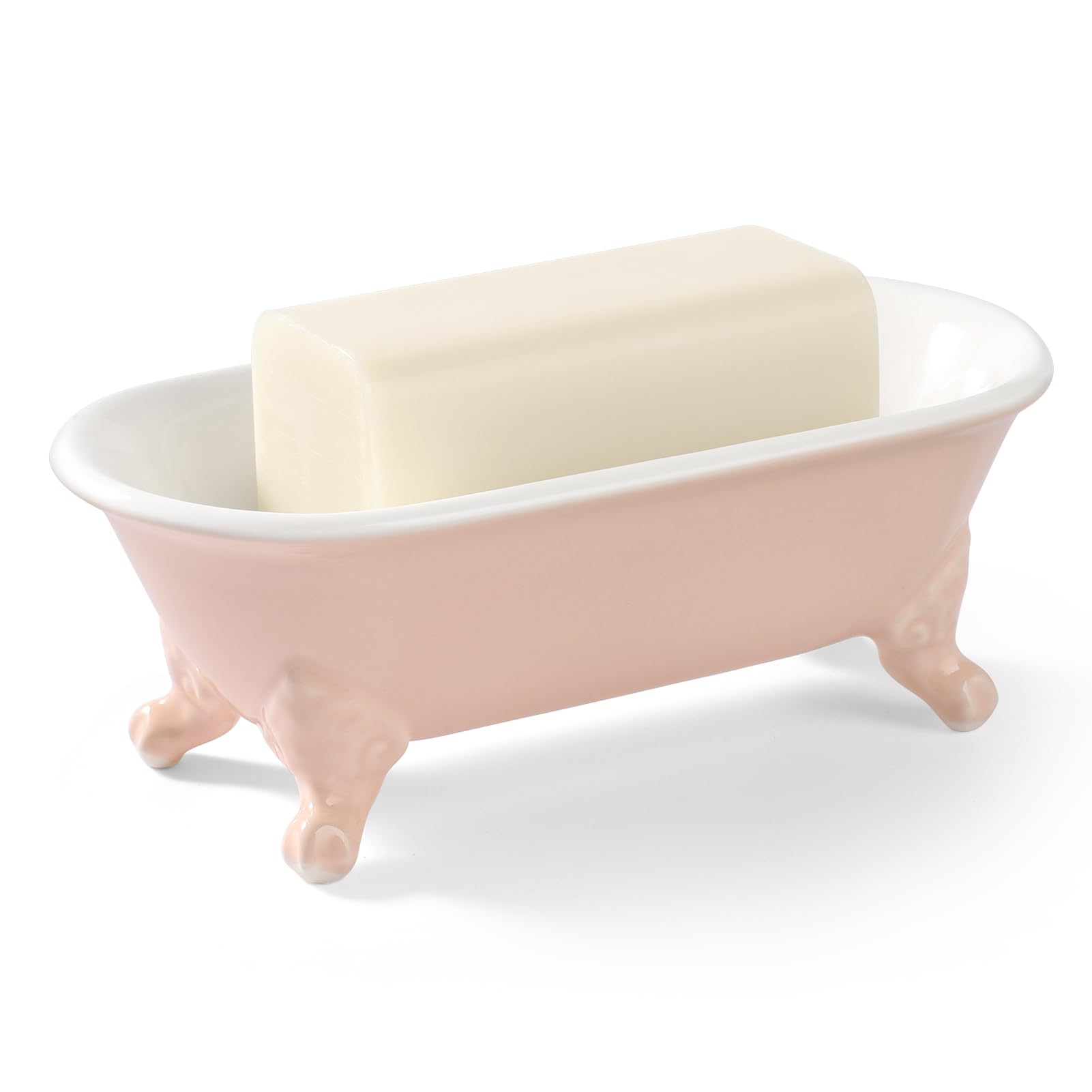 Clawfoot Bathtub Decortative Ceramic Soap Dish Holder Shower Bar Soap Tray For Bathroom Or Kitchen,1 Pack (Rose)