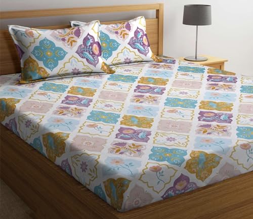 Tarain Collection Cotton Flat Double Bedsheets (Blue & White)
