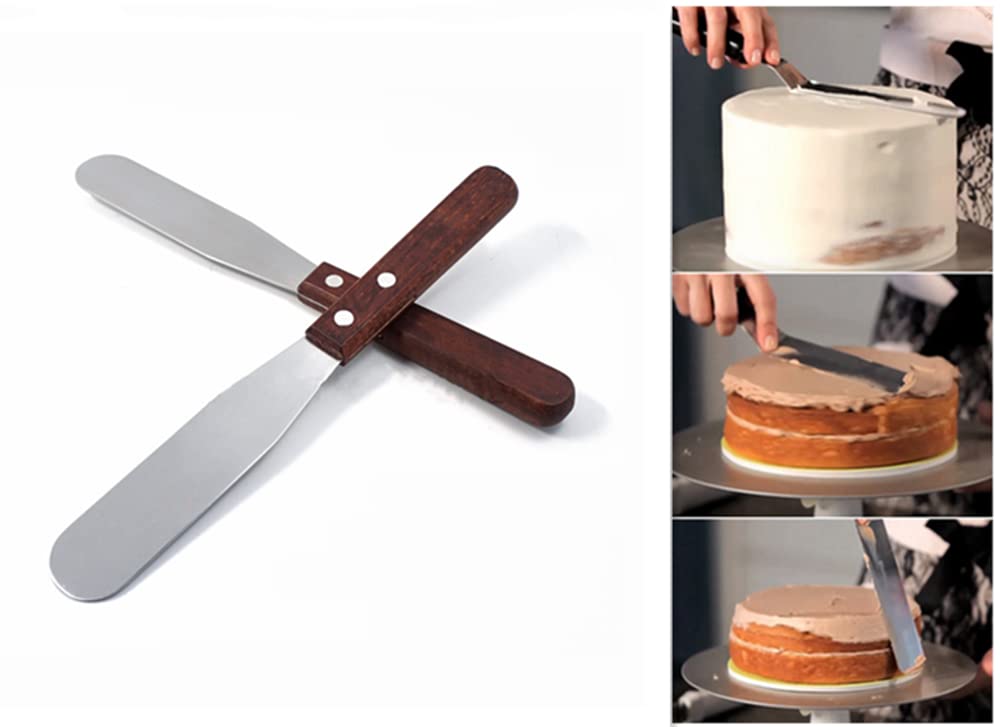 2-Pack 6'' Stainless Steel Cake Spatula, Cake Decorating Spatula With Wooden Handle For Spreading Cheese, Cheese