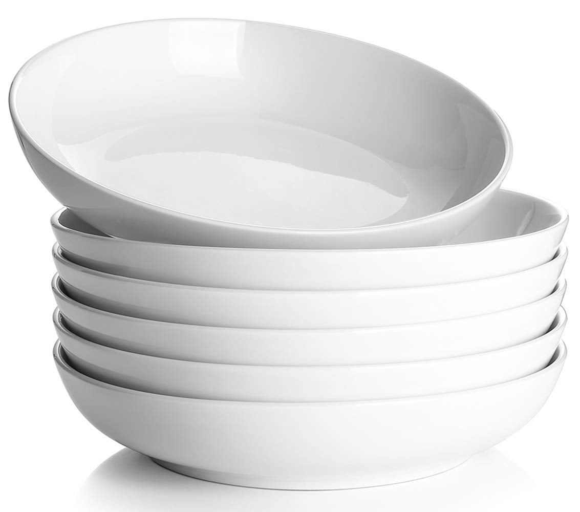 Y YHY Pasta Bowls, 30oz Salad Bowls White Soup Bowls Large Pasta Serving Bowl Porcelain Pasta Plates Wide and Shallow Bowls Set 
