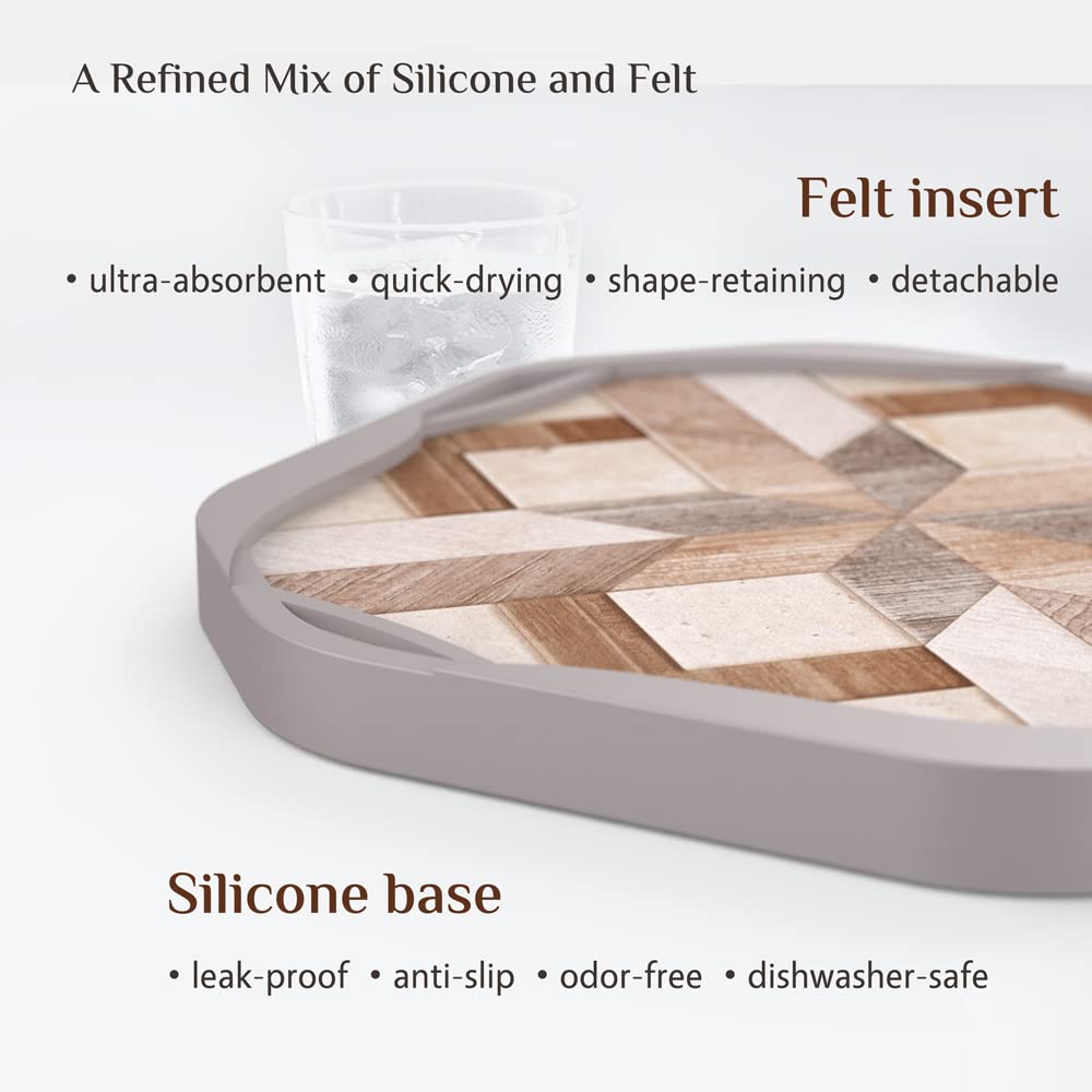 UMIRRO Absorbent Felt Coasters for Drinks with Silicone Case  Rustic Country Farmhouse Cup Coaster Set for Wooden Coffee Table Decor  Boho Tile Design  Brown  4''  4 Pack