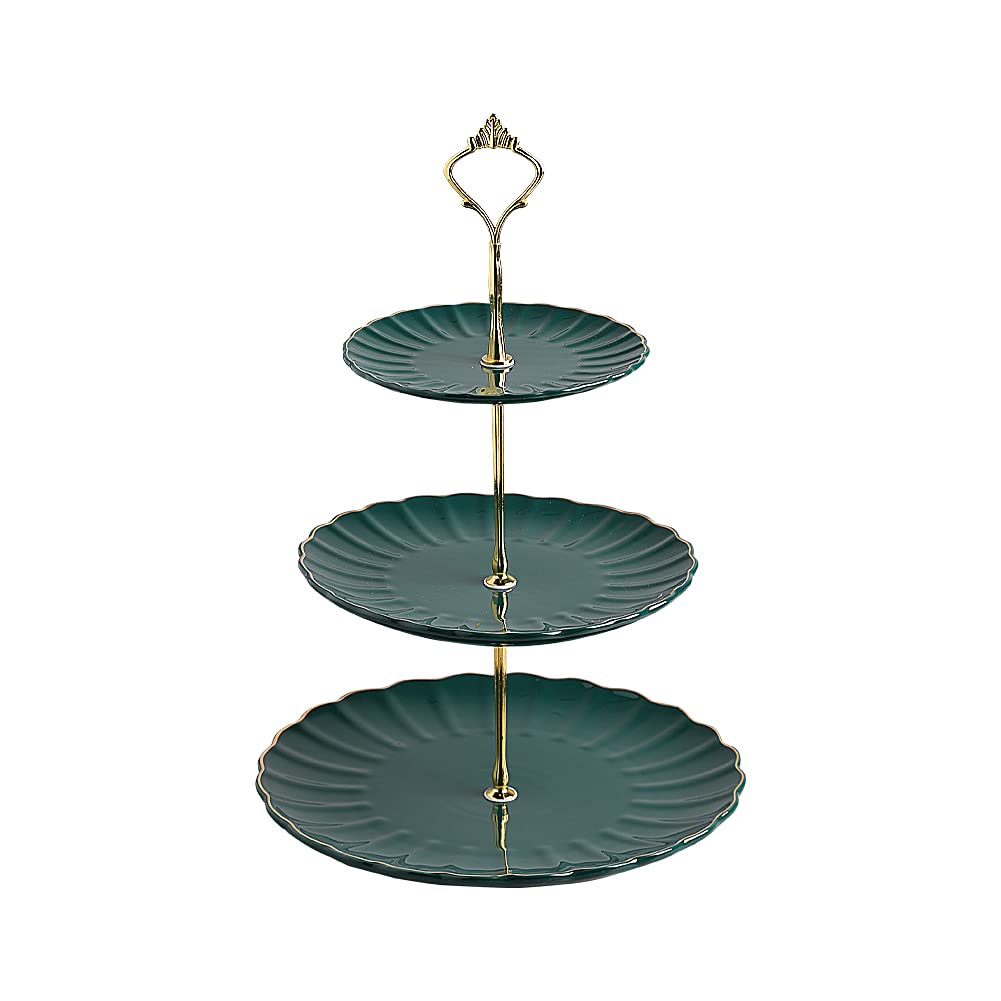 Sweejar 3 Tier Ceramic Cake Stand Wedding, Dessert Cupcake Stand For Tea Party Serving Platter (Jade)