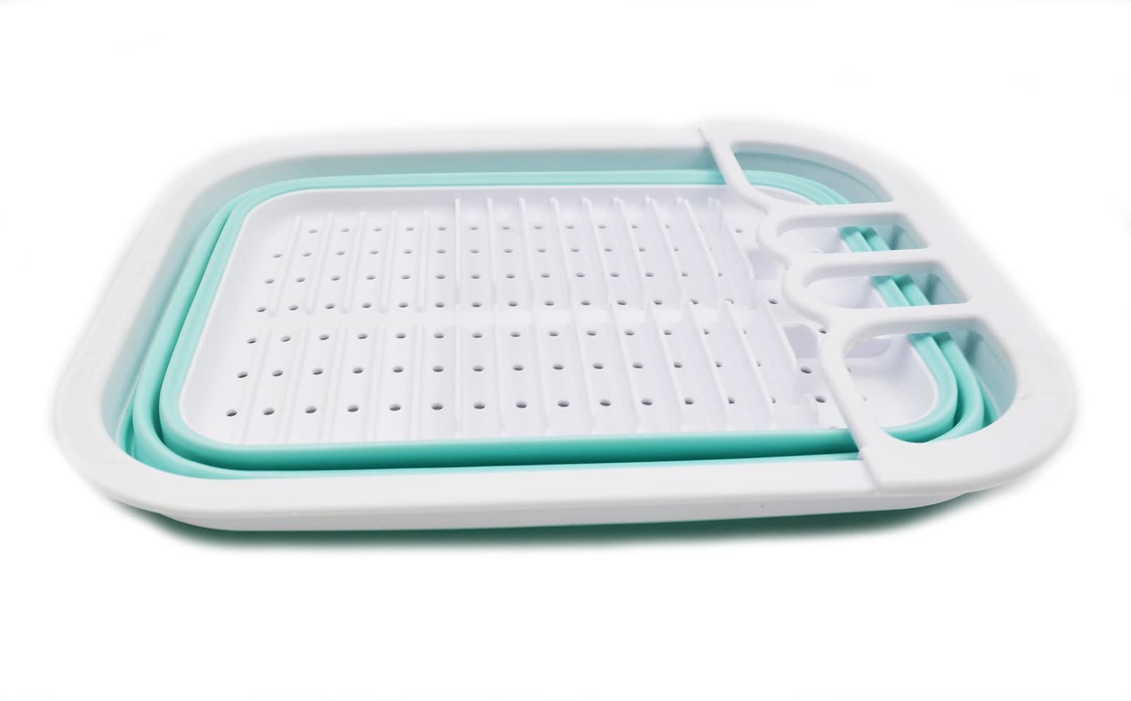 Sammart Collapsible Plastic Dish Drainer - Foldable Drying Rack Set - Portable Dinnerware Organizer - Space Saving (1, White/Lak