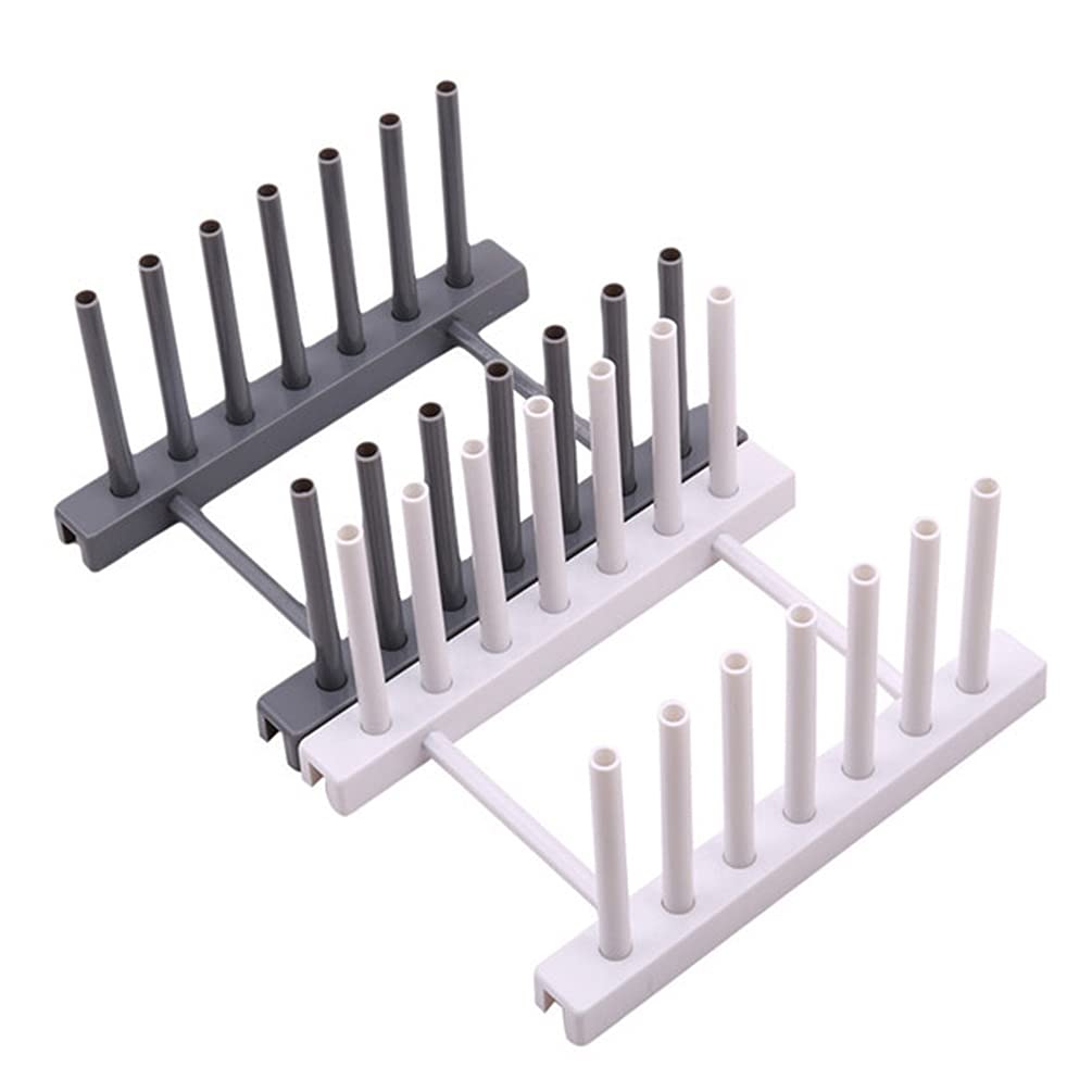 Teensery 2 Pcs Plastic Dish Rack Detachable Plate Pot Cup Lid Drying Storage Holder Stand For Home Kitchen Cabinet (White, Grey)