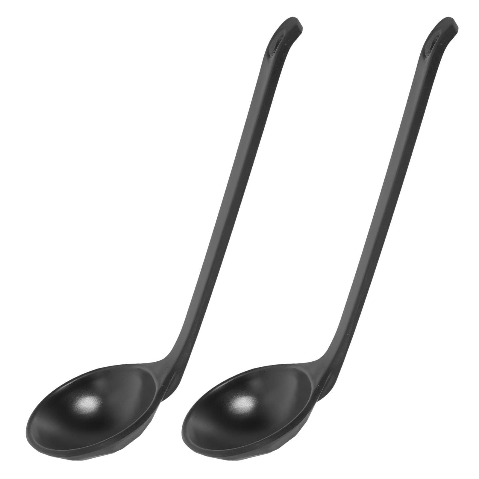 OSOLADY 2pcs Black Melamine Long Handle Soup Ladles for Chinese Ramen Wonton Japanese Soba Rice Noodle Serving Spoons with Comfo