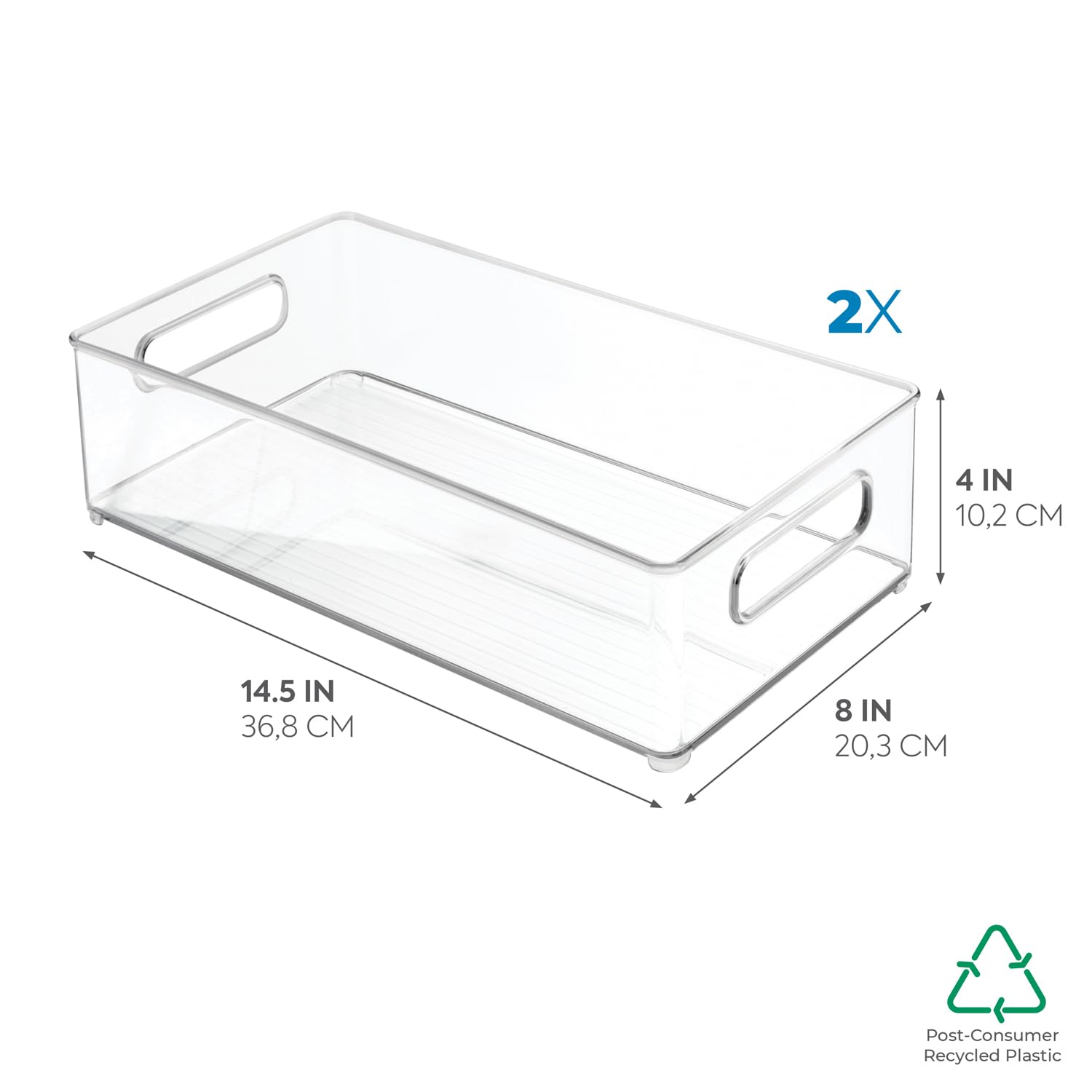 Idesign Plastic Pantry And Kitchen Storage Freezer And Fridge Organizer Bin With Easy Grip Handles, 14.5 X 8 X 4, Clear, 2