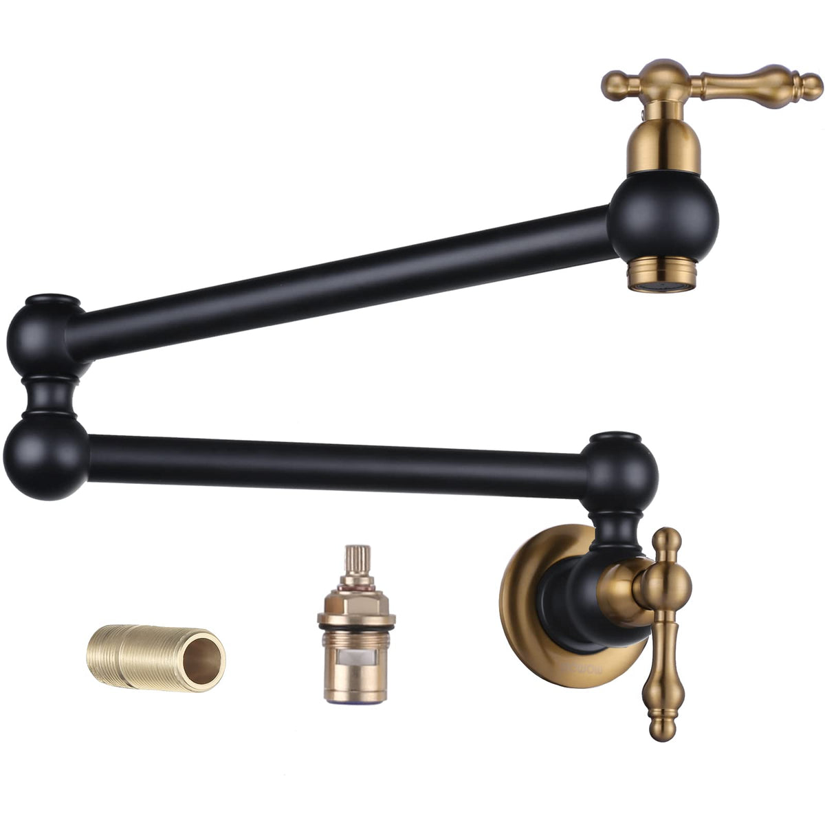Wowow Pot Filler Faucet Over Stove, Solid Brass Pot Filler Wall Mount Commercial Kitchen Sink Pot Filler Copper Folding Faucet,