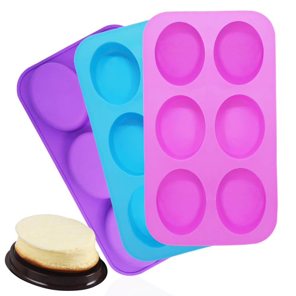 3 Packs Silicone 6 Cavities Oval Shape Cake Mold, Findtop Homemade Craft Soap Mold Cake Mold For Cake Baking Tart Pudding Cookie