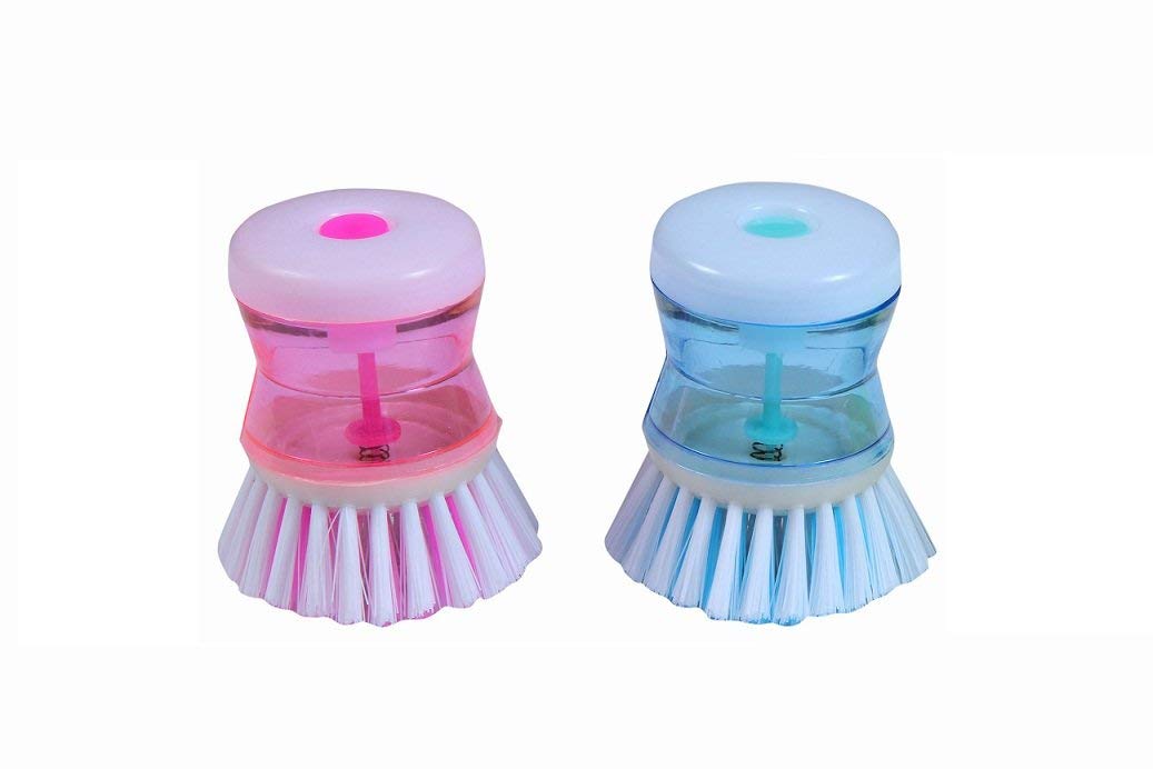 Servezee House Kitchen Utilities And Dish/Washbasin Plastic Cleaning Brush With Liquid Soap Dispenser  Dish Cleaner Utensils Br