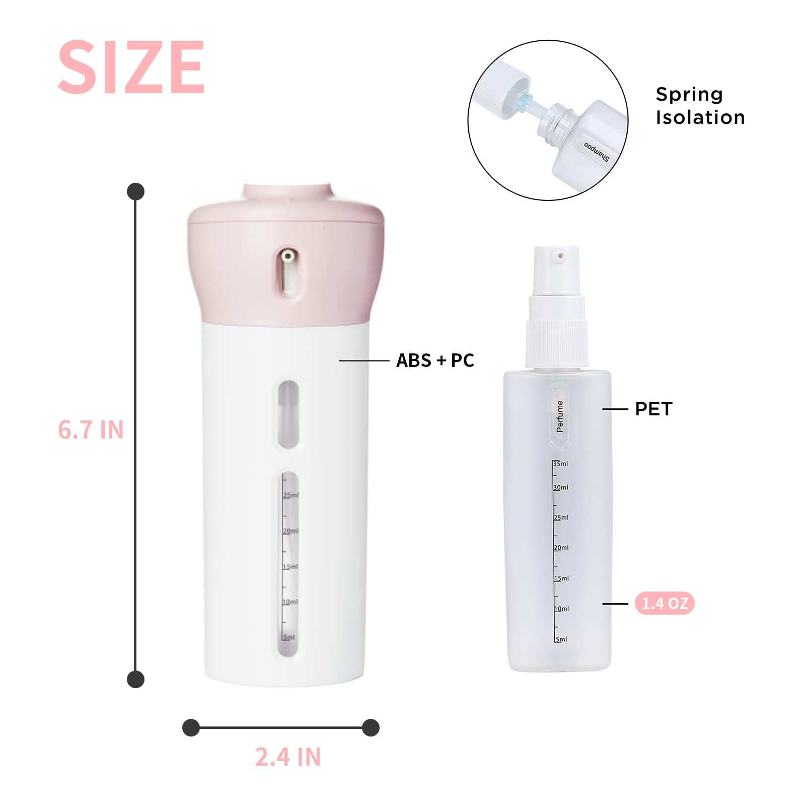 2 Pack 4 In 1 Travel Dispenser Bottle Leak Proof Container For Toiletries