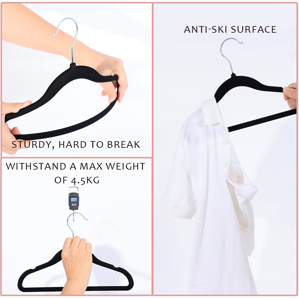 Veeyidd Kids Velvet Clothes Hangers, Non Slip Baby Hangers Black (11.6'' Inch - 40 Pack)