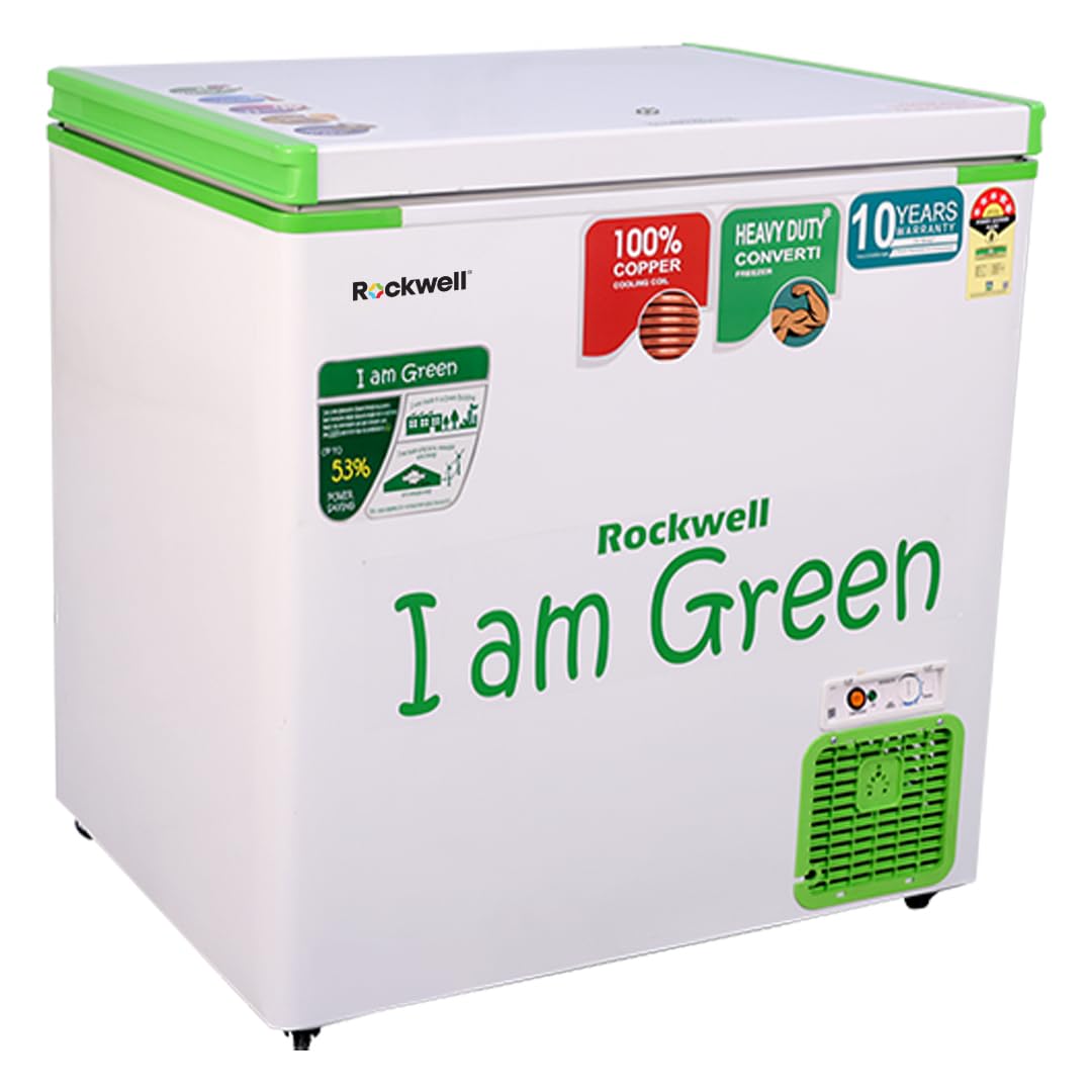 Rockwell 250Sduc Deep Freezer  Single Door, 4 Star, Saves Up To 53% Power, Fast Cooling, Convertible Green Chest Freezer, 10Ye