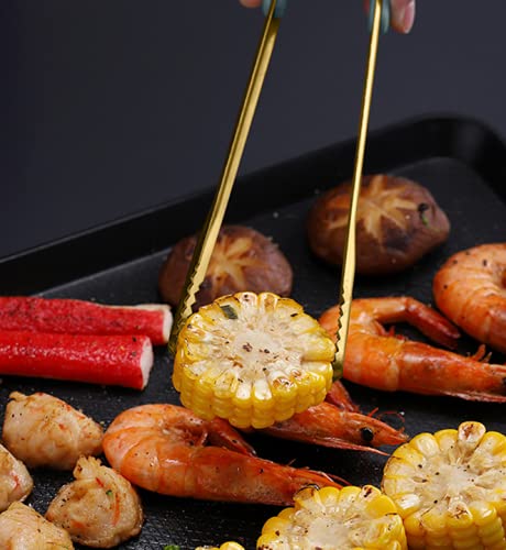 5 Pcs 25Cm Kitchen Cooking Tongs Bbq Food Serving Ice Cube Stainless Steel Buffet Party Serrated Handle