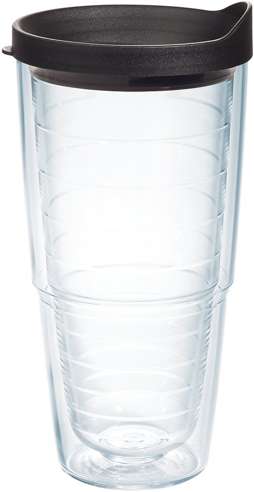 Tervis Clear & Colorful Lidded Made in USA Double Walled Insulated Tumbler Travel Cup Keeps Drinks Cold & Hot, 24oz, Black Lid, 