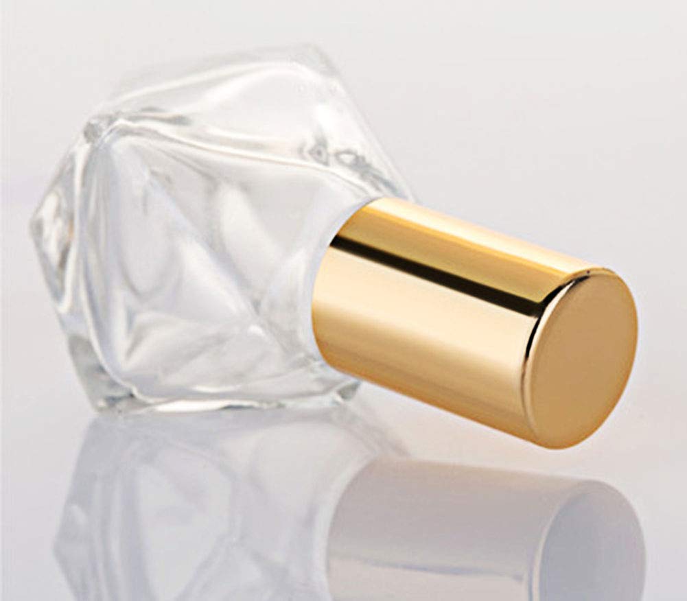 ConStore 10 PCS Mini Portable Polygonal Clear Glass Roller Bottle 8ml/0.27oz DIY Travel Essential Oil Roll On Bottle with Stainless Steel Ball Gold Cap