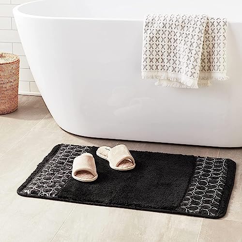 Zahari Home Sinatra Black Bathroom Rug Classic Luxury Bath Rug Contemporary Decor Black Bath Mat For Shower Unique Design Stylis