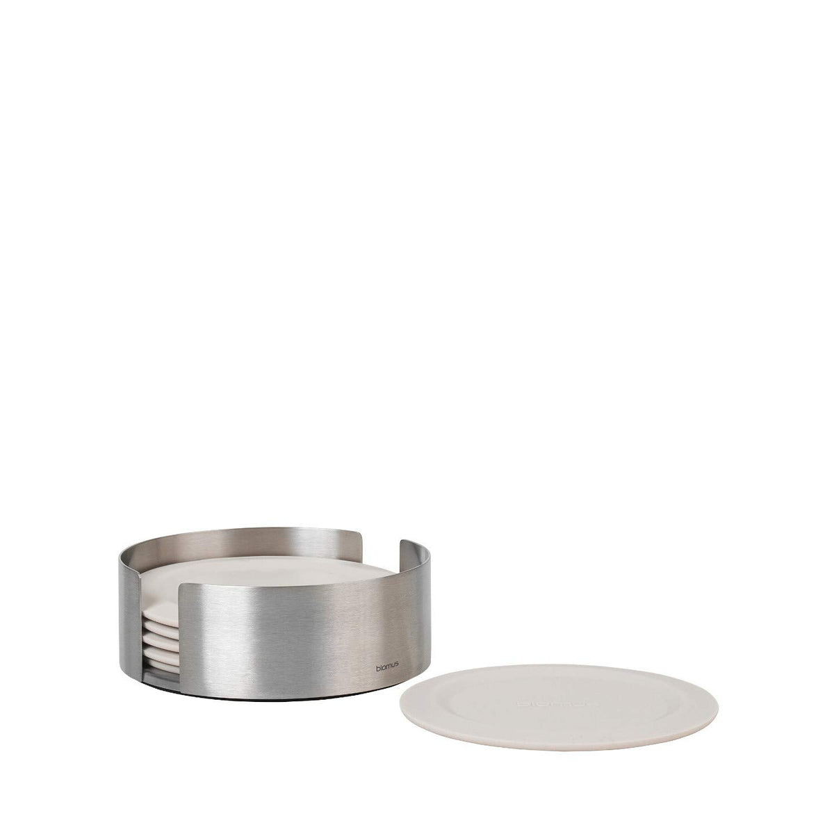 Blomus 6 Piece Coaster Set With Stainless Steel Holder - Moonbeam (Cream) Coasters