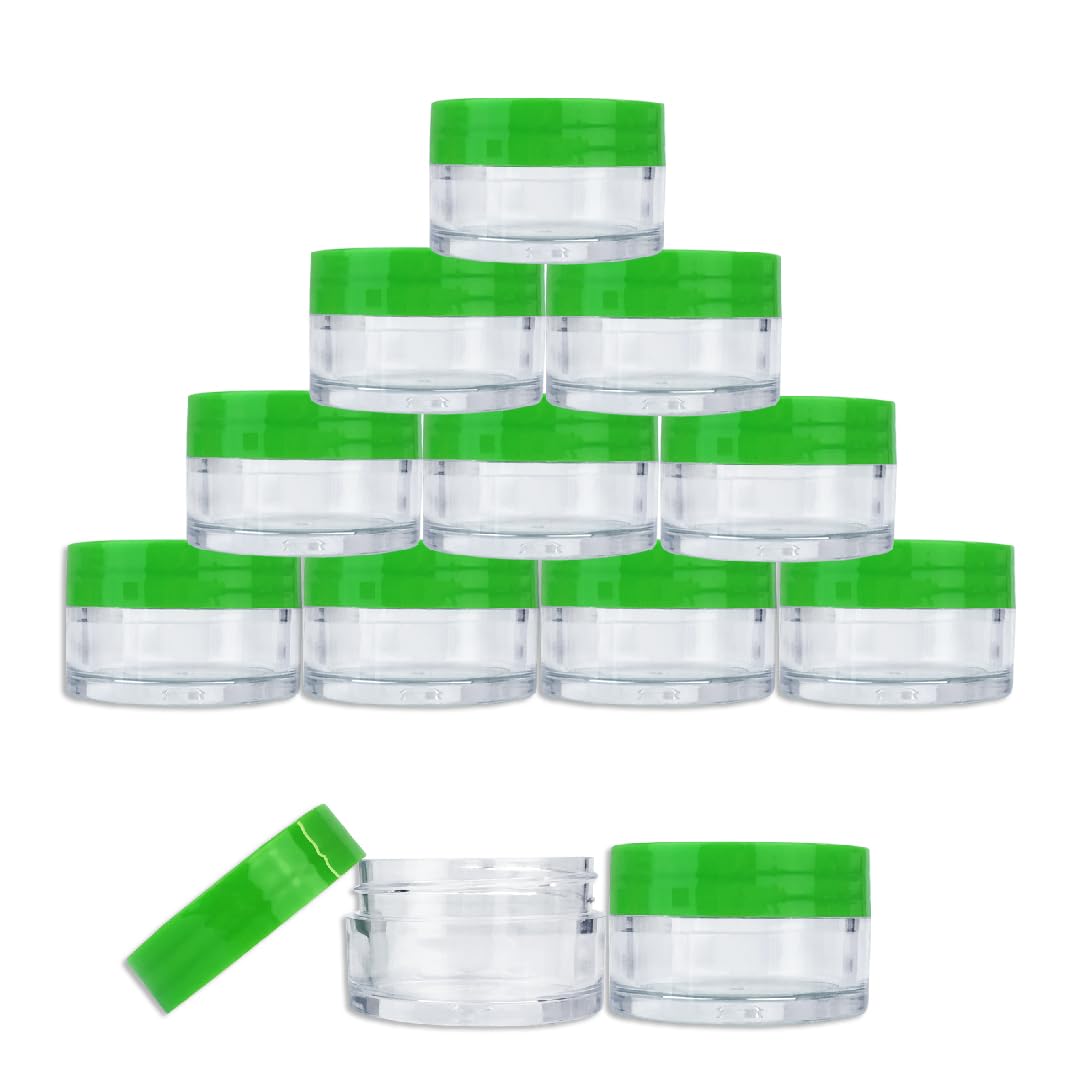 Beauticom 20G/20ML Clear Round Sample Jar Containers with Green Lids for Lotion, Creams, Toners, Lip Balms, Cosmetic, Makeup  B