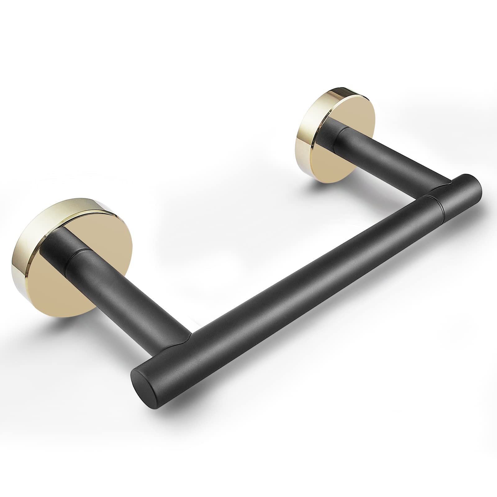 Pokim Toilet Paper Holder Matte Black&Gold, Metal Bathroom Rotating Tissue Roll Holder On Wall Mounted With Lock, 304 Stainless