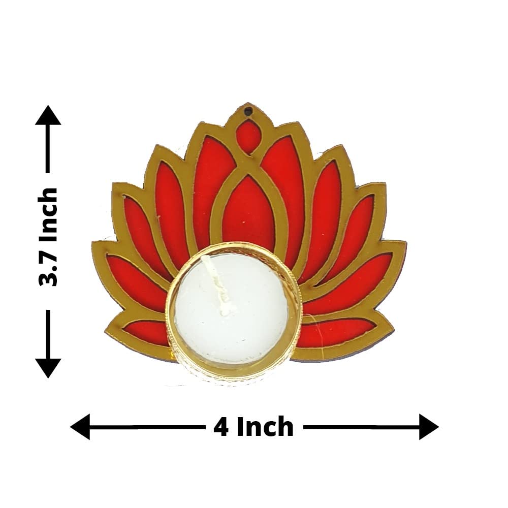 Gift Jaipur Handmade 7 Pc Red Lotus with Flower Diya Rangoli Candles with Wax (4 Inch) - Deepak Diyas Home Temple Decorations fo