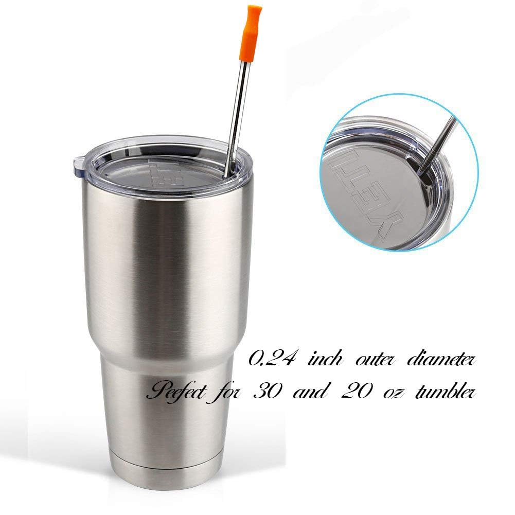 Huaqi Stainless Steel Metal Straws With Silicone Tips Set Of 10 Straight Reusable Drinking Straws For Yeti 20Oz 30Oz Tumblers (1