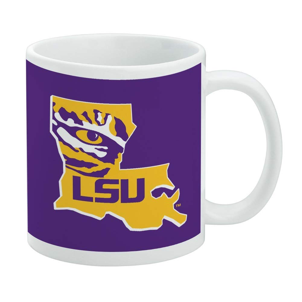 Lsu Tiger State Mark Ceramic Coffee Mug, Novelty Gift Mugs For Coffee, Tea And Hot Drinks, 11Oz, White
