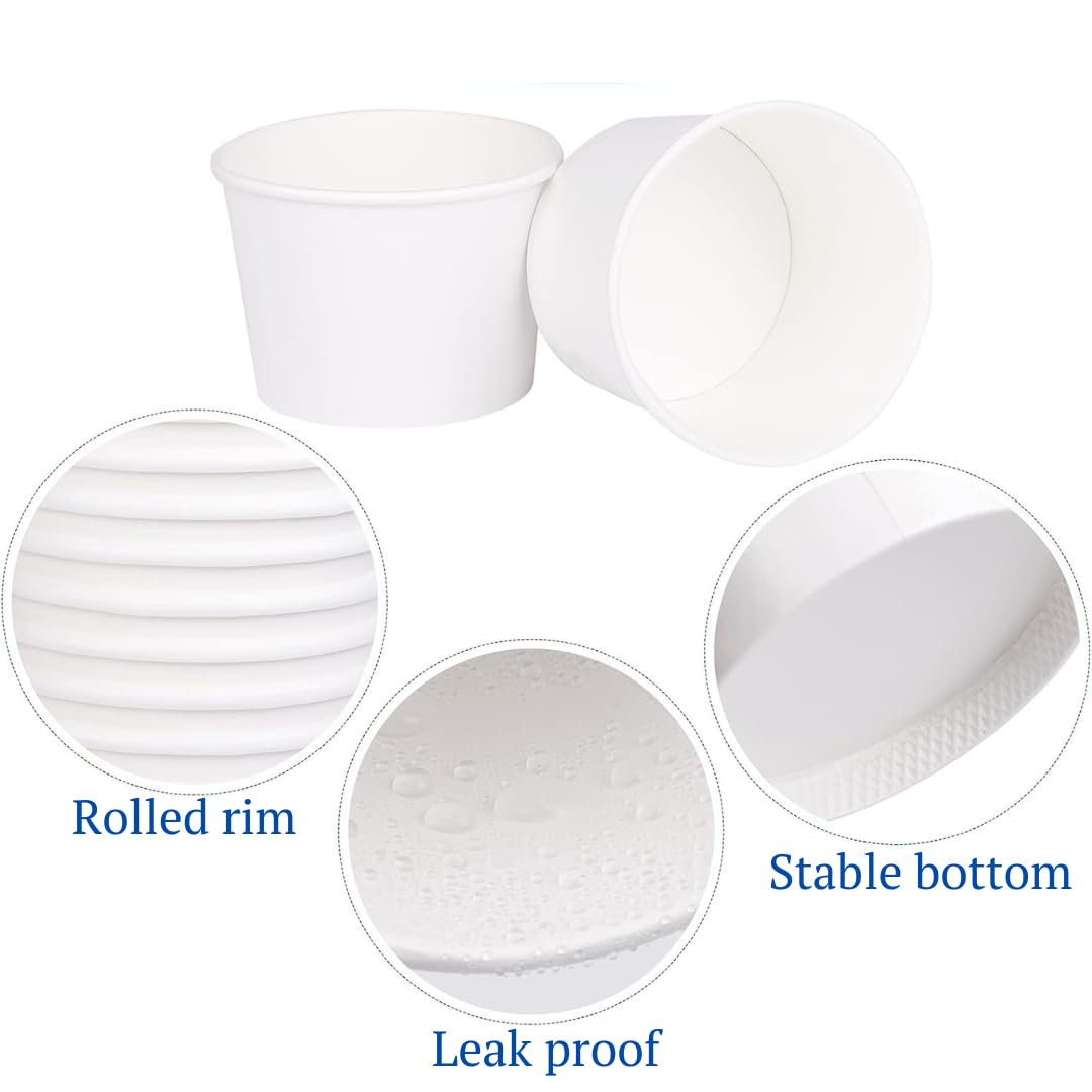 Lakesstory Paper Ice Cream Cups 4oz Small White Dessert Bowls Frozen Yogurt Cup White Dessert Bowls Frozen Dessert Supplies Pack of 50 count