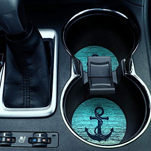 Caribou Coasters , Blue Anchor Wood Design Absorbent Round Fabric Felt Neoprene Car Coasters For Drinks, 2Pcs Set