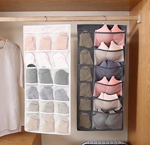 Newraturner Closet Hanging Organizer With Mesh Pockets & Rotating Metal Hanger,Dual Sided Wall Shelf Wardrobe Storage Bags,Oxfor