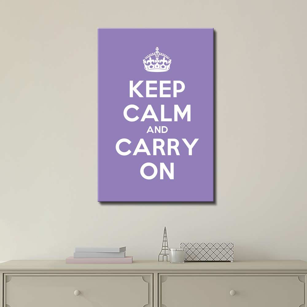 Canvas Wall Art Gallery Wrap Canvas Prints - Keep Calm And Carry On | Stretched Purple Canvas Home Art Ready To Hang - 32'' X 48
