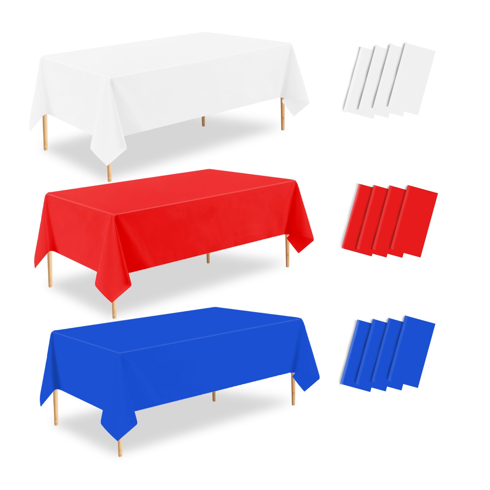 ZHIAXTON 12 Pack Plastic Table Cloth Disposable,54 X 108 Inch Red White and Blue Tablecloth,Table Cloth Rectangle Table for Outd